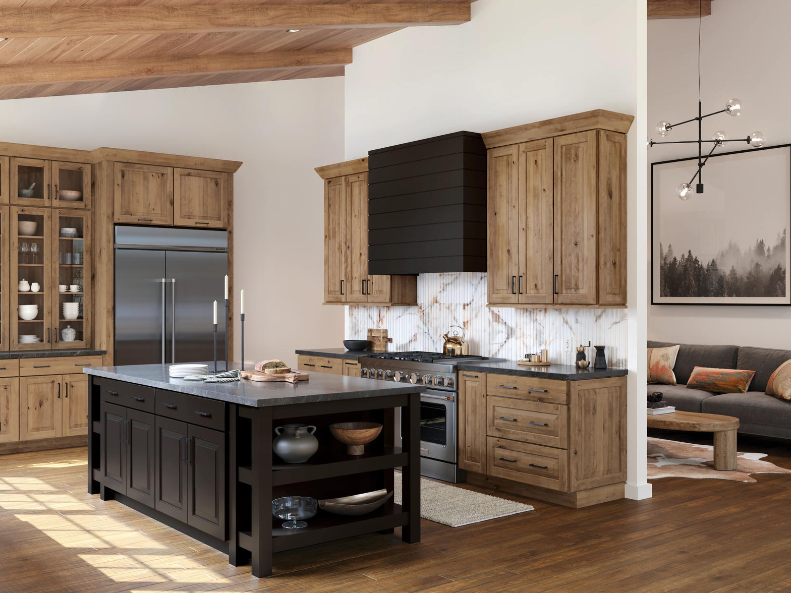 Cabinet and countertop material pairing