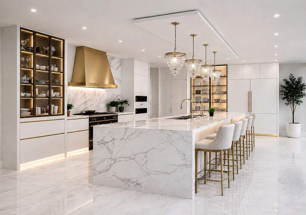 Luxury kitchen with marble finishes