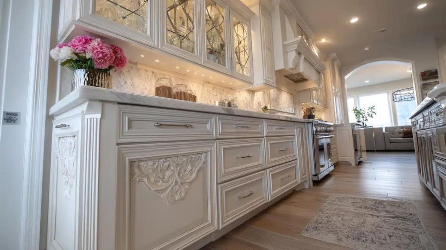 Close-up of semi-custom cabinet detailing and elegant hardware